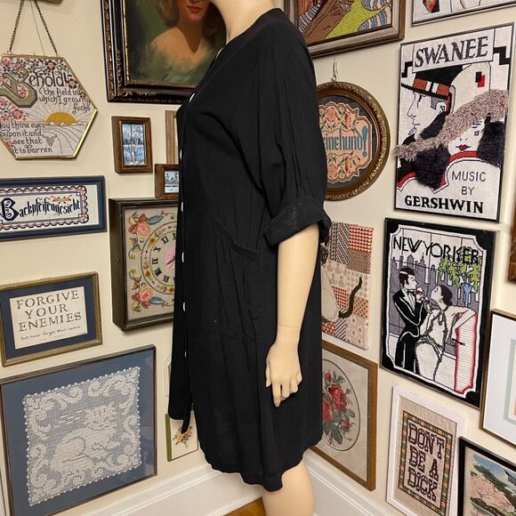 80s Vintage Brownstone Studio Black Button-Down Tunic Dress W/ Pockets Size 2X - Picture 2 of 3